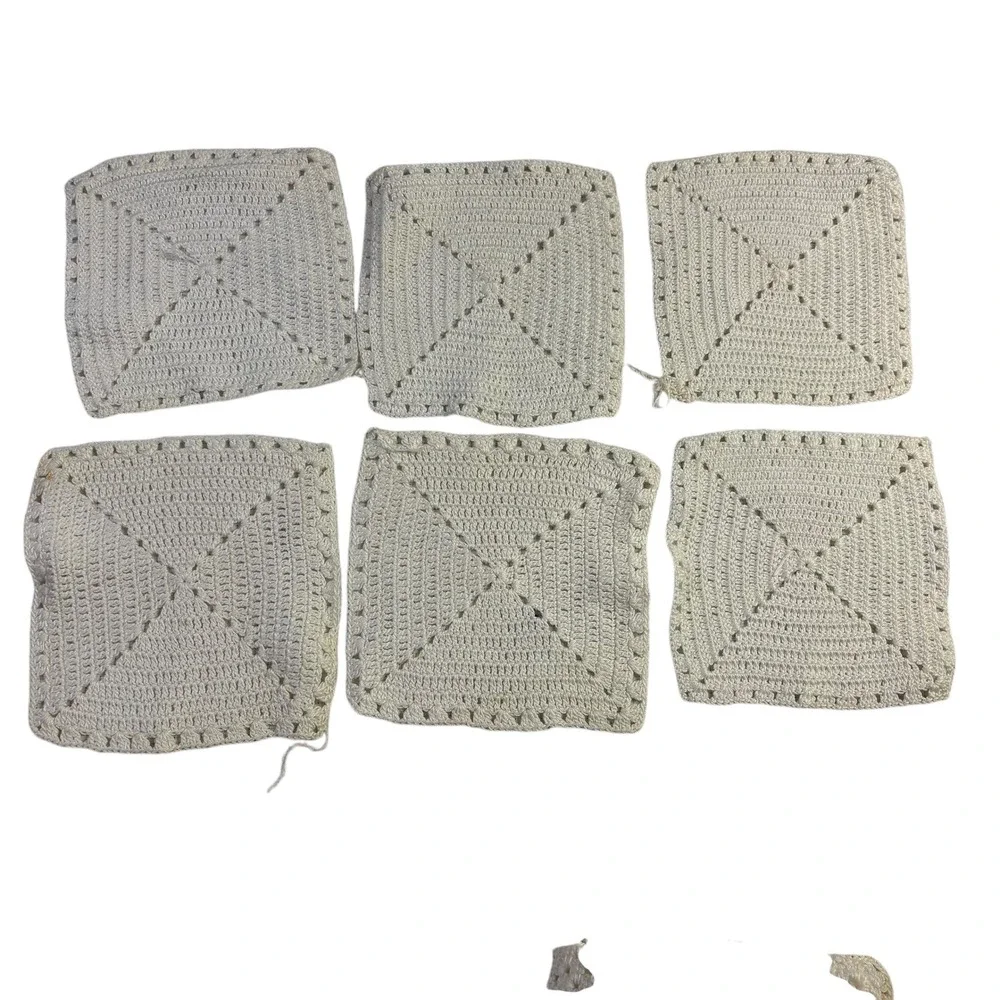 Set of 12 Crochet Granny Squares Floral Pink‎ Rose White Cream Handmade Crafting